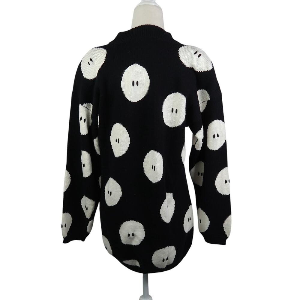 Vintage 90s Black and White Cotton Button Print Tunic Sweater S - Picture 4 of 5